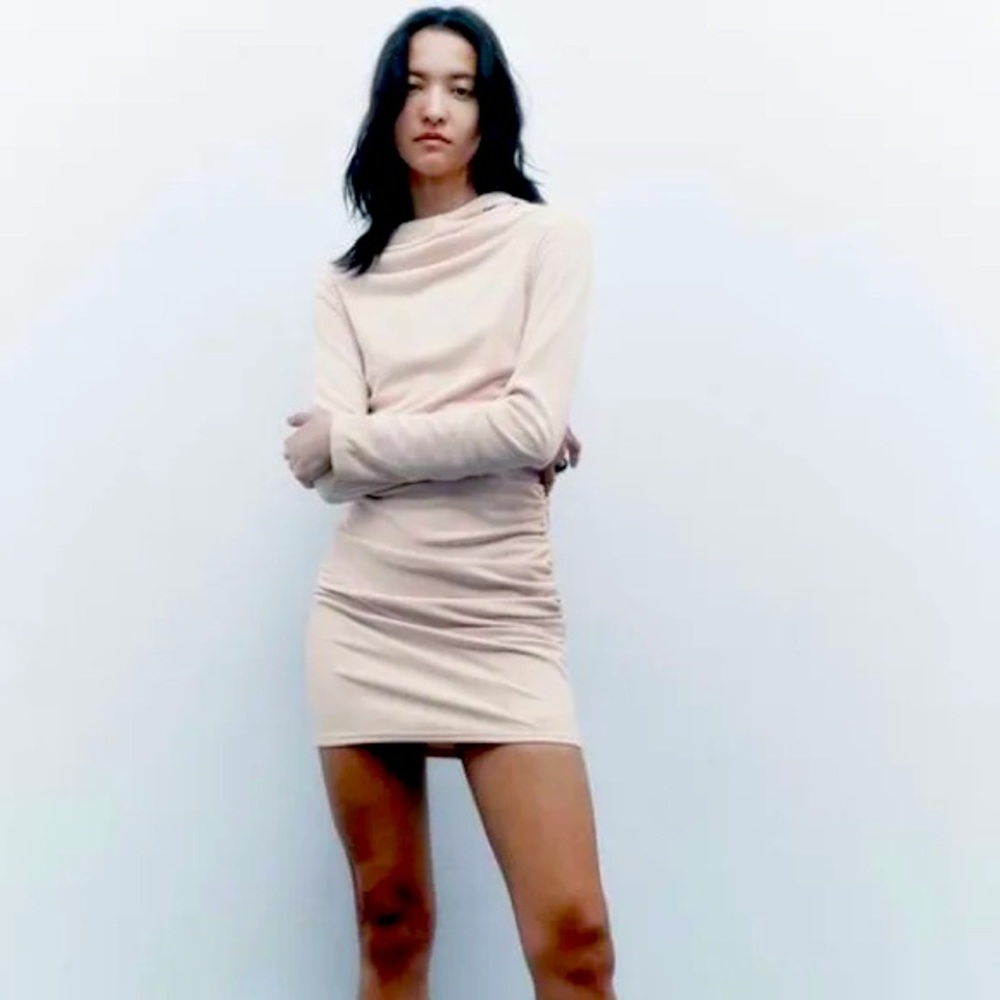 ZARA beige hooded mini dress - XS